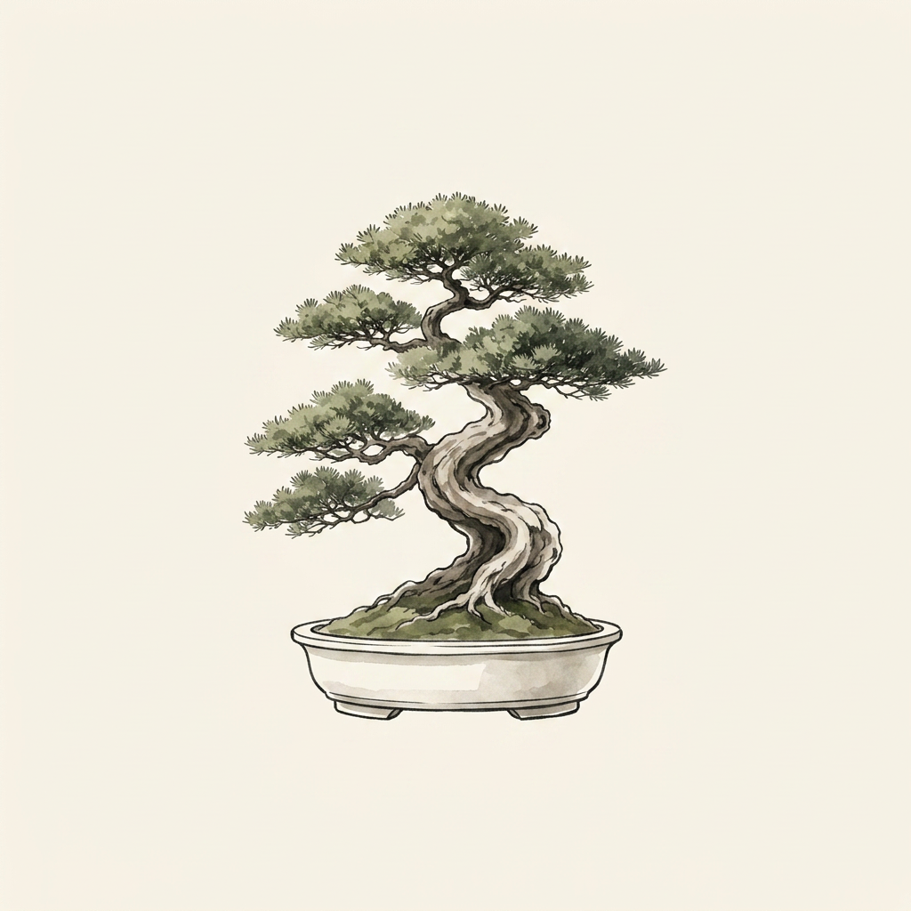 Stylized bonsai tree emblem